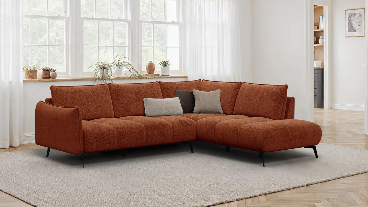 ECKSOFA AERA 5-Sitzer rechts, orange - Schwarz/Orange, Holz/Textil (268/206cm) - Courtois Laville
