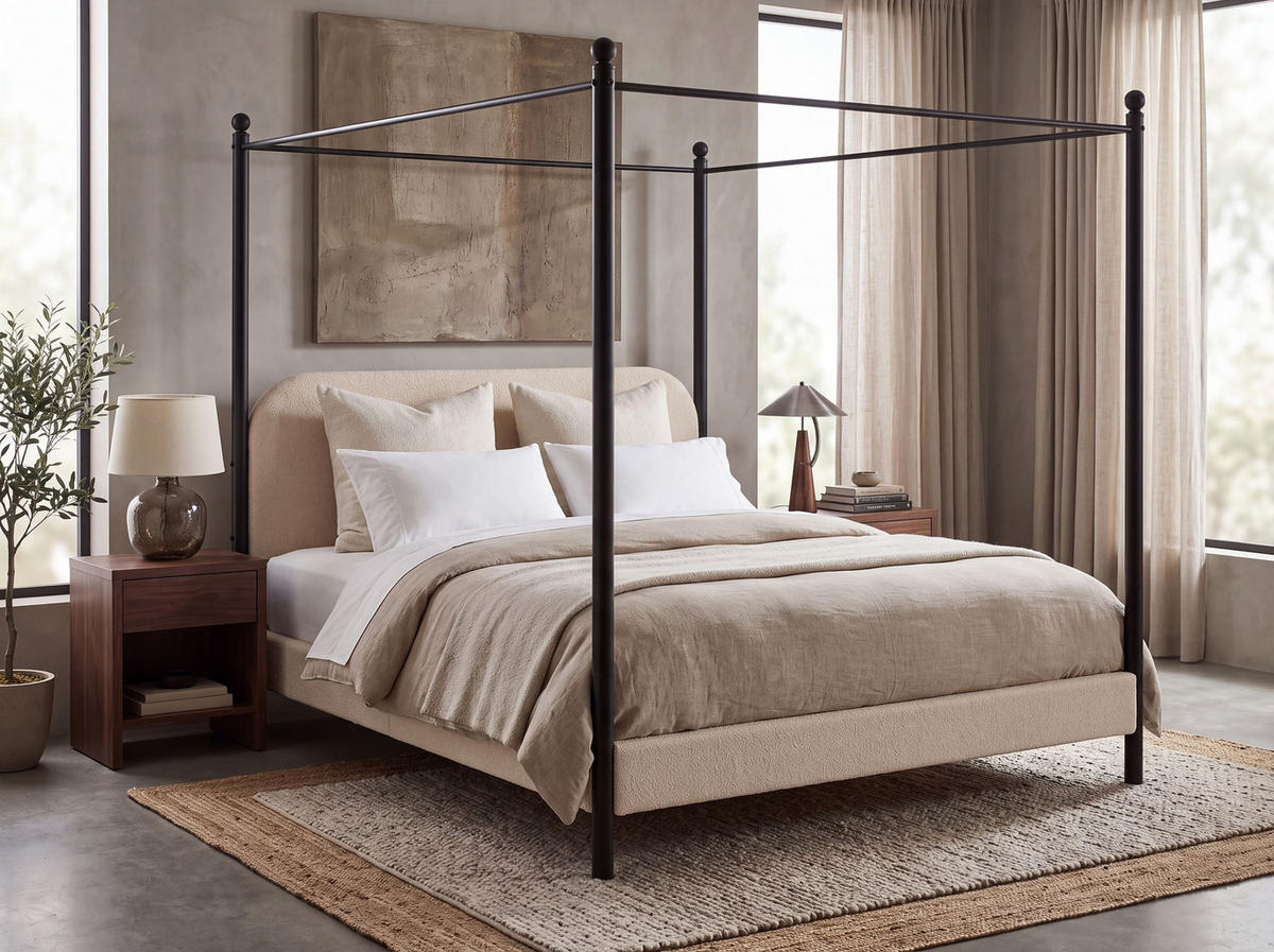 BALDACHINOS ÁGY 180x200 cm Bézs Dannemois - bézs, textil (180/200cm) - Beliani