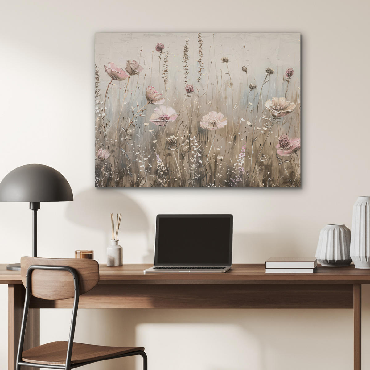 AKUSTIKPANEEL Blumen - Rosa - Modern - Beige 80x60 cm - Beige, Textil (80/0.9/60cm) - MuchoWow