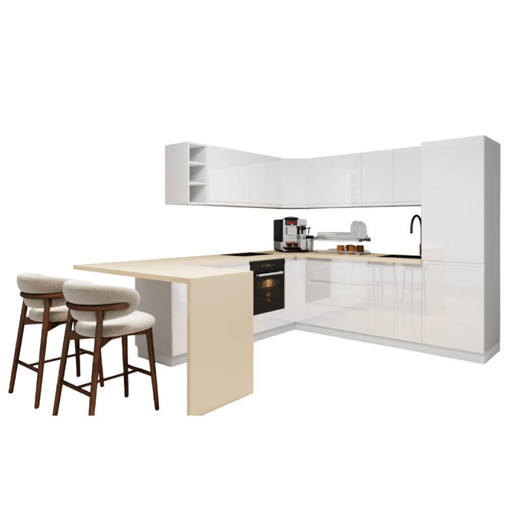 WINKELKÜCHE 240 cm x 280 cm - Aspen KA11-M280 - in Weiß/Hochglanz - Weiß Hochglanz, Holz (520/212/58cm)