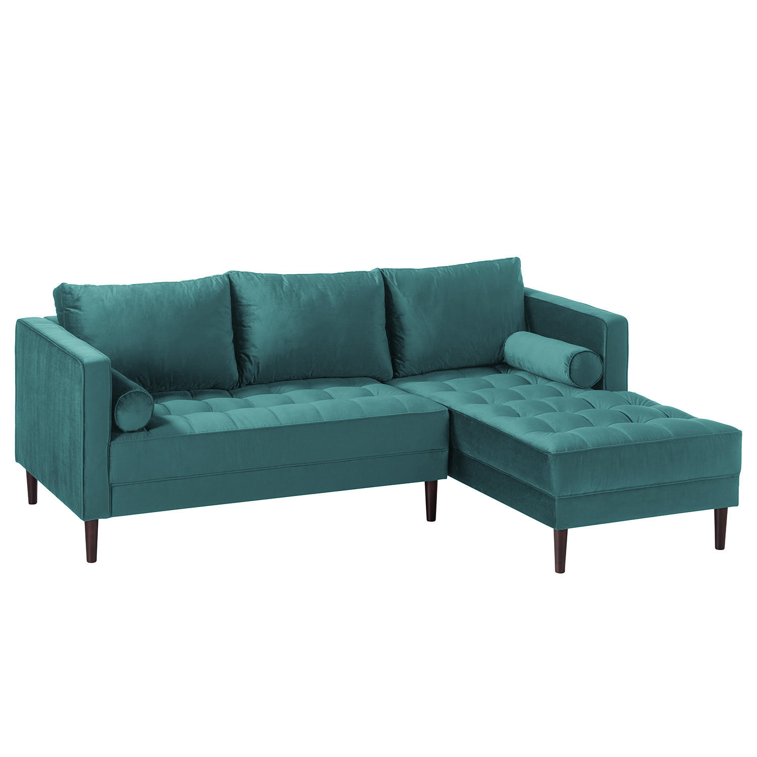 ECKSOFA - Samt - Dunkelbraun/Petrol, Birkenholz/Textil (201/155cm) - home24