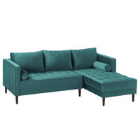 ECKSOFA - Samt - Dunkelbraun/Petrol, Birkenholz/Textil (201/155cm) - home24