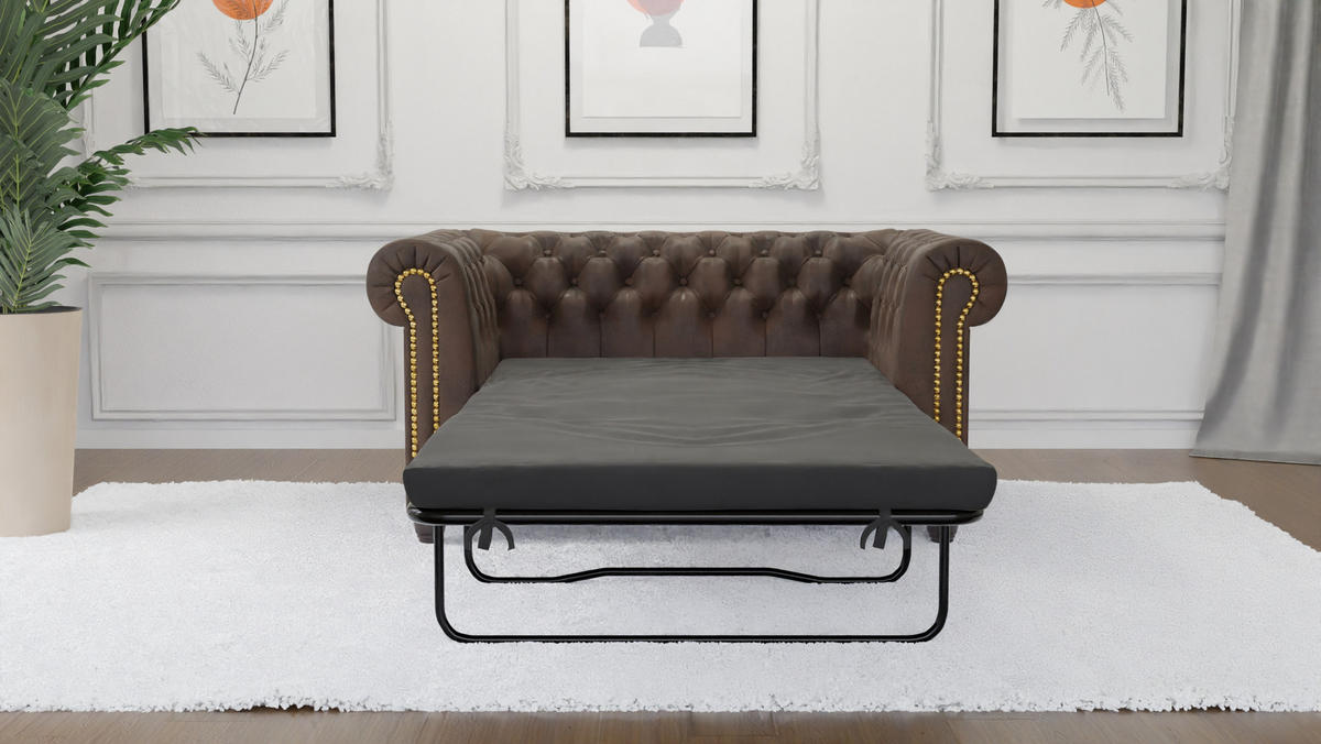 CHESTERFIELD-SOFA 2-sitzer mit Schlaffunktion Flux Dunkelbraun Microfaser Vintageoptik - Dunkelbraun/Braun, Holz/Textil (148/72/86cm) - S-Style Möbel