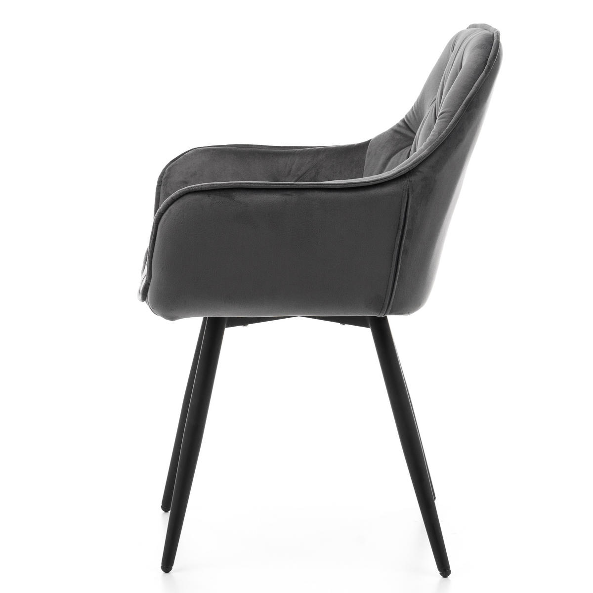 STUHL SIENA gepolstert mit Steppung - grau schwarze Beine - Samt Velours - Schwarz/Grau, Textil/Metall (58/87/61cm) - NEW HOME