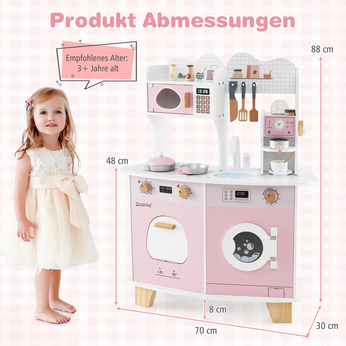 SPIELKÜCHENSET Rosa - Pink, Holzwerkstoff (30/88/70cm) - COSTWAY