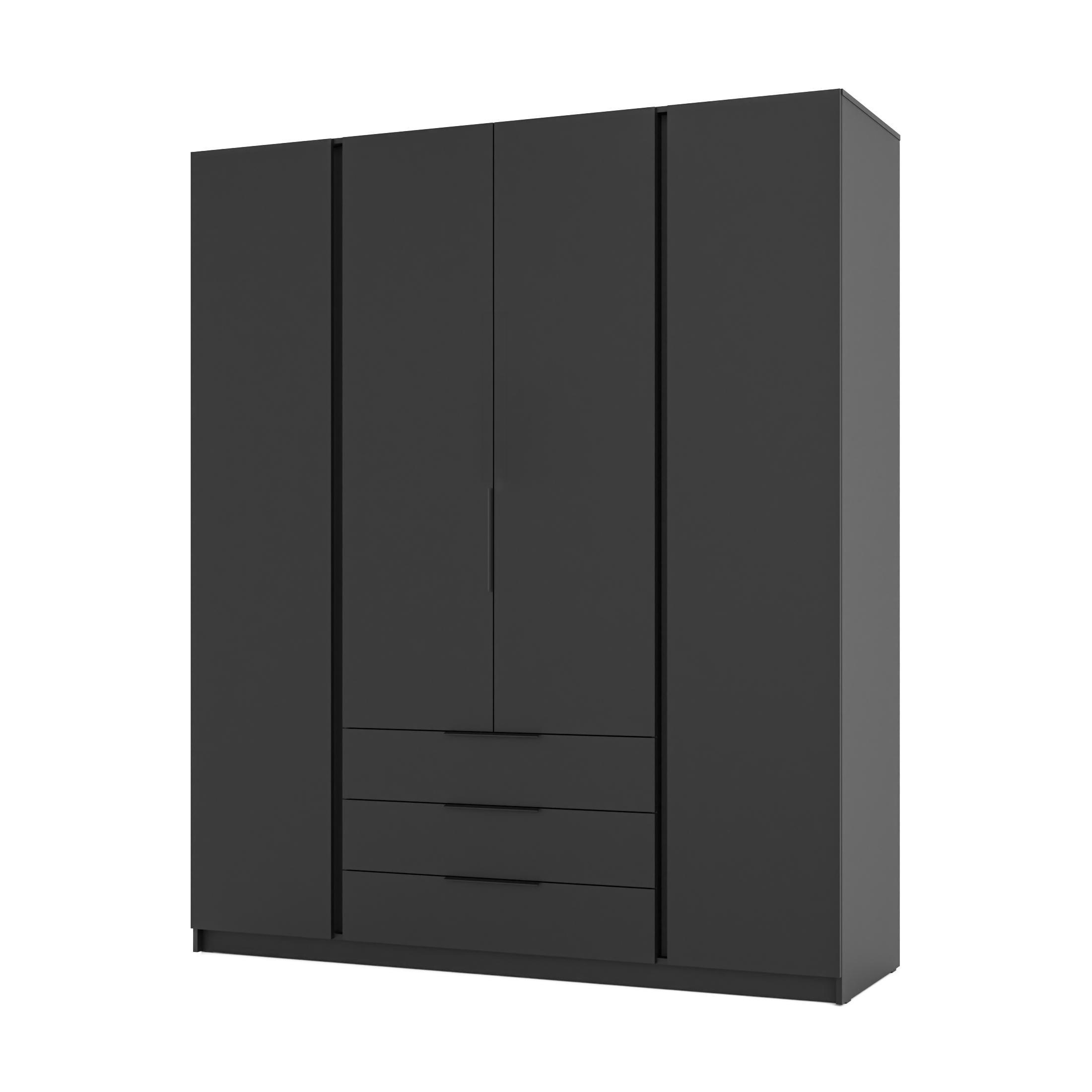 KLEIDERSCHRANK Nehir Schwarz 200 cm - 4T3S Modern mit Schubladen - Schwarz, Holzwerkstoff/Kunststoff (200/239/61.9cm) - AX Living