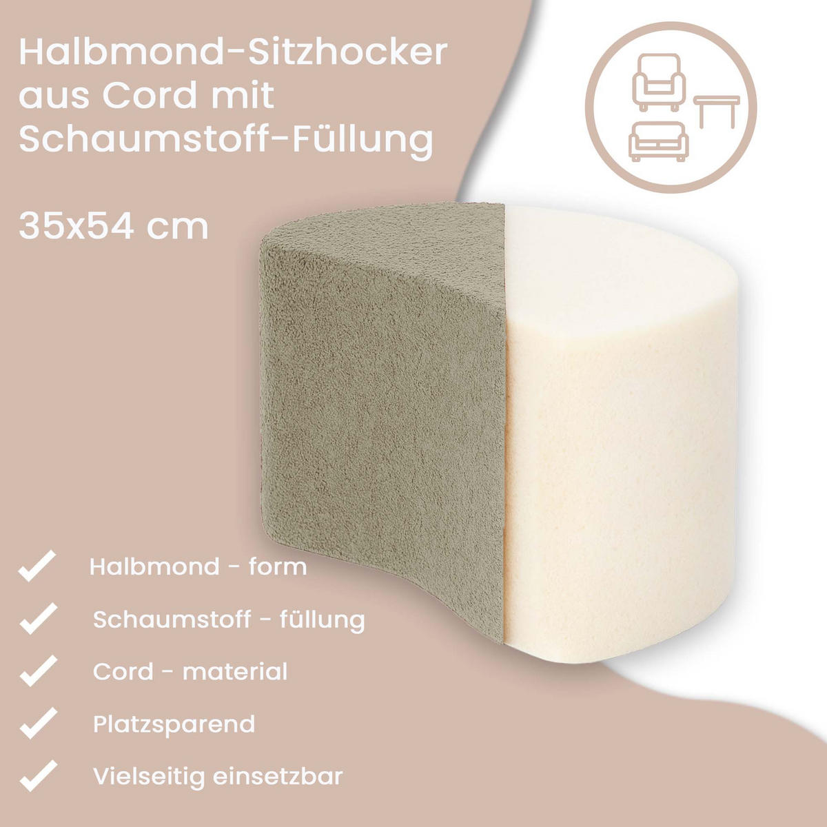 SITZSACK Halbmond 54/36/35 cm, weicher Bouclé 315 g/m², Beige - Beige, Textil (36/35/54cm) - Dreamroots