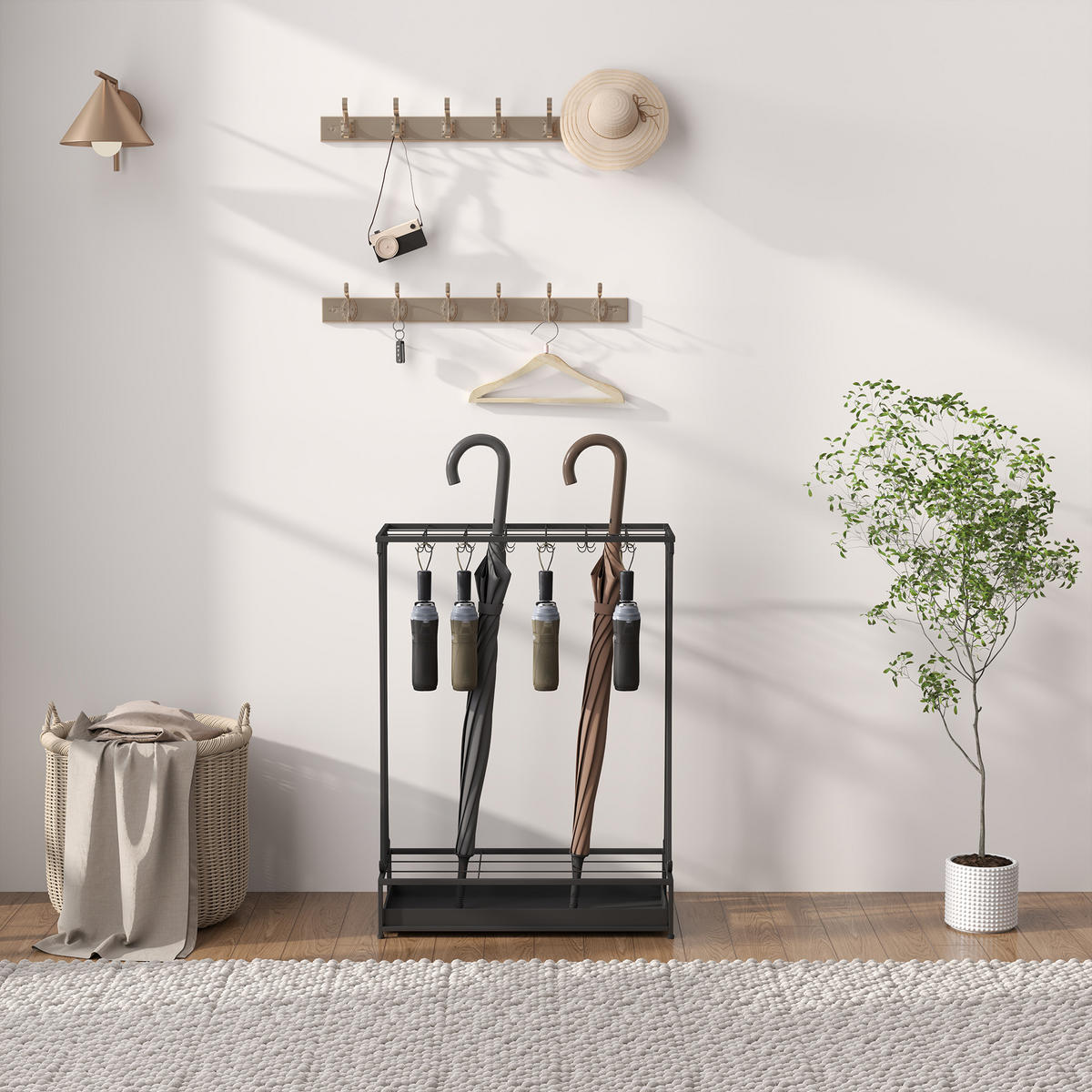 REGENSCHIRMSTÄNDER Zaragoza Norte Schwarz Stahl 50/24/68 cm - Schwarz, Metall (50/24/68cm) - Jamb