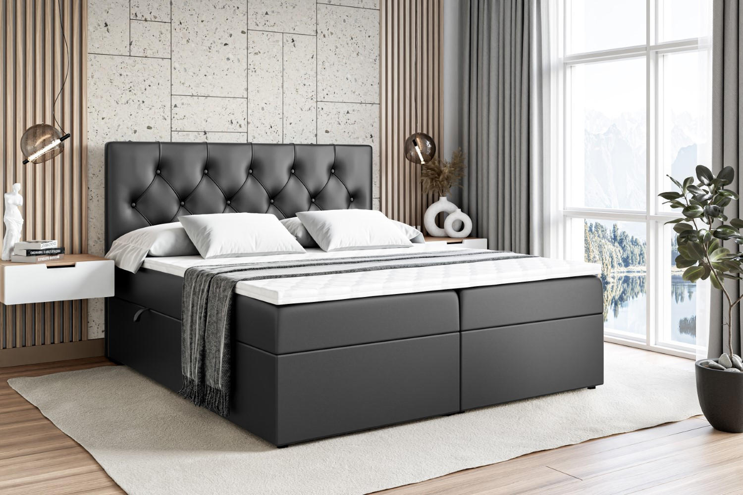 BOXBETT mit Matratze H3 und Lattenrost - MIRAGE - 160x200 Schwarz Hochglanz - Schwarz Hochglanz, Holzwerkstoff (160/200cm) - ALTDECOR