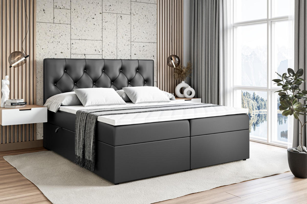 BOXBETT mit Matratze H3 und Lattenrost - MIRAGE - 160x200 Schwarz Hochglanz - Schwarz Hochglanz, Holzwerkstoff (160/200cm) - ALTDECOR