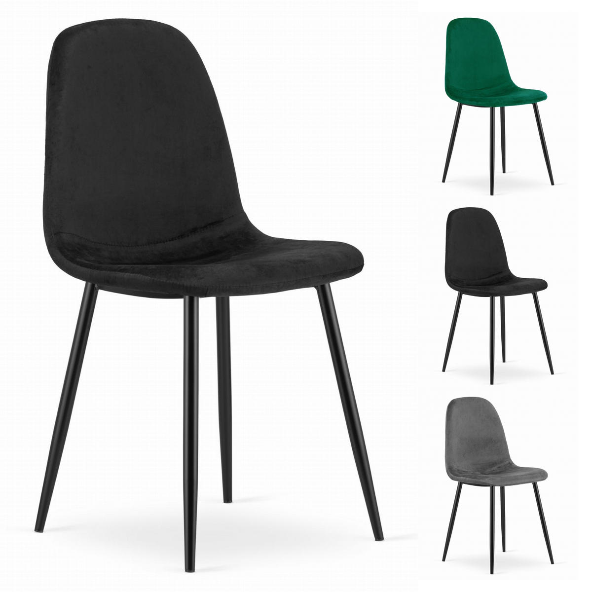 STUHL VERNAZZA 2-er Set, Schwarz Samtstoff - Schwarz, Textil/Metall (45/88/51cm) - Komodee