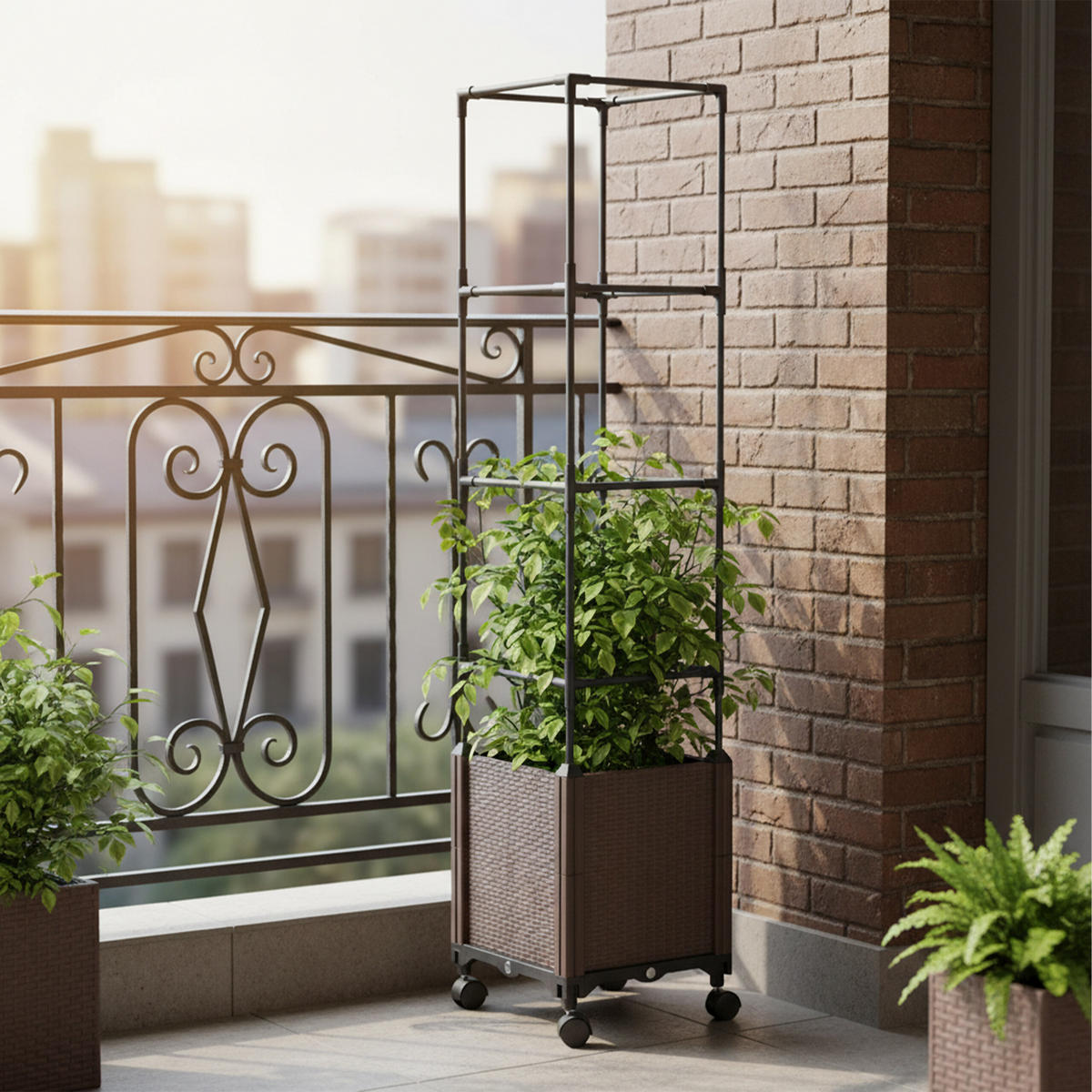 PFLANZKÜBEL - Anthrazit, Kunststoff/Metall (30/135/30cm) - Relaxdays