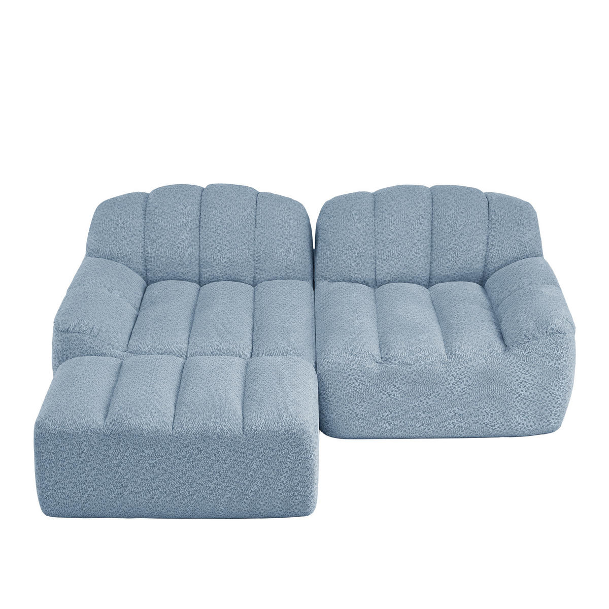 ECKSOFA 210×165×79 cm Granular Fleece rahmenlos modular mit 1 Ottoman, blau - Blau, Textil (165/210cm) - Luhomfu