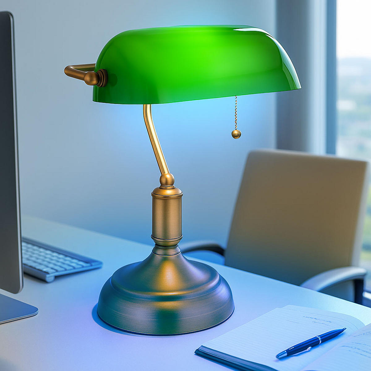 TISCHLEUCHTE Antique Messing Grün - Messingfarben, Glas (26.5/18/36cm) - Globo Lighting