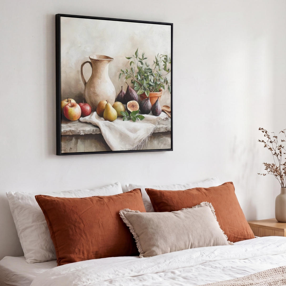 LEINWAND Bilder mit Rahmen - Obst - Kräuter - Ländlich - 50x50 - Naturfarben, Textil (50/50cm) - MuchoWow