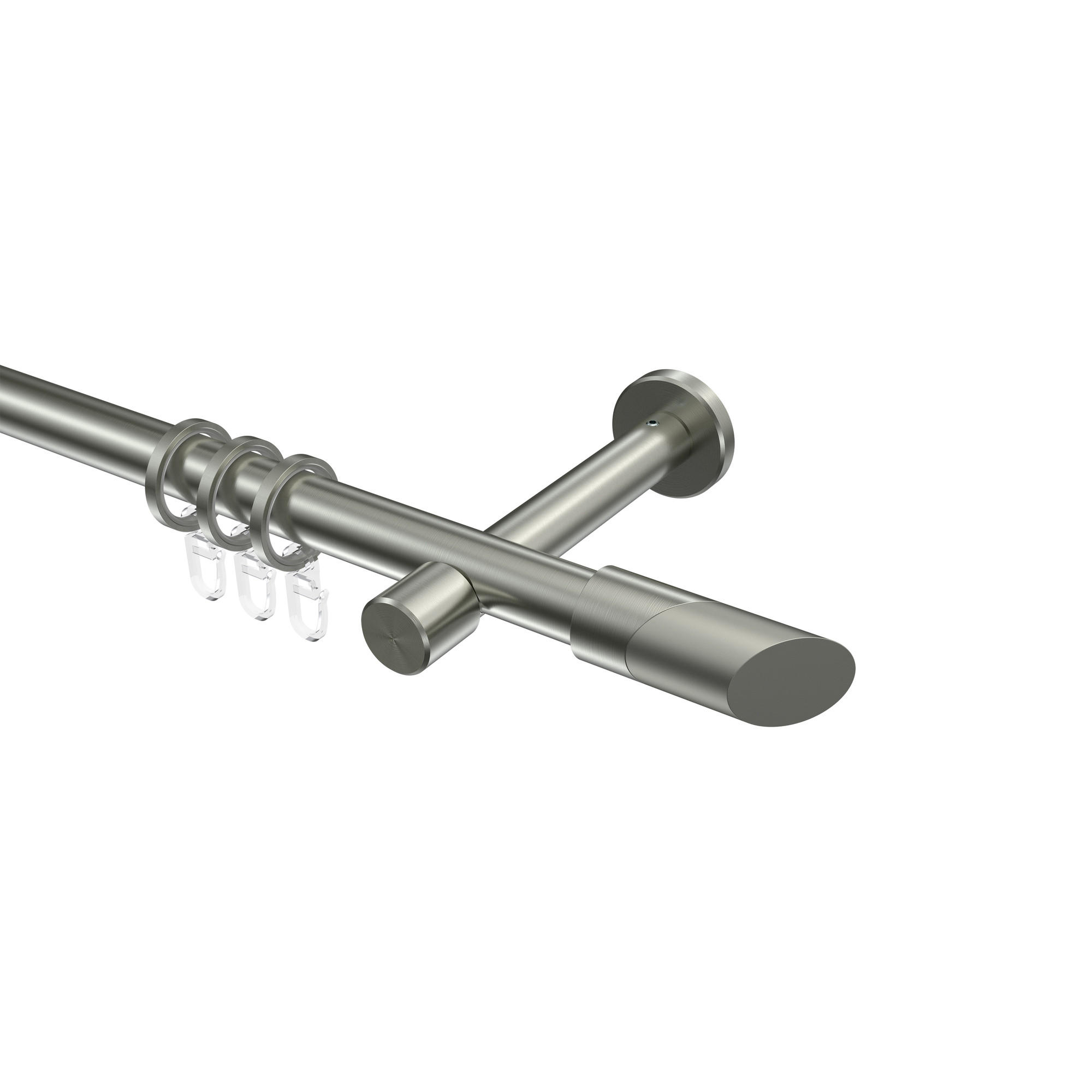 GARDINENSTANGEN-SET Prestige Verano 180 cm, 1-läufig, 20 mm Ø Edelstahl-Optik - Edelstahlfarben/Silberfarben, Metall (180cm) - INTERDECO
