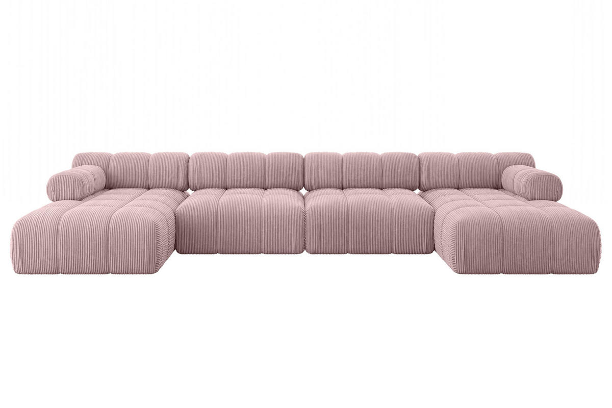 WOHNLANDSCHAFT modulares Sofa Tesso-U2 - 380x160x70 cm Rosa Cord - Rosa, Holzwerkstoff/Textil (380/70/160cm) - ALTDECOR