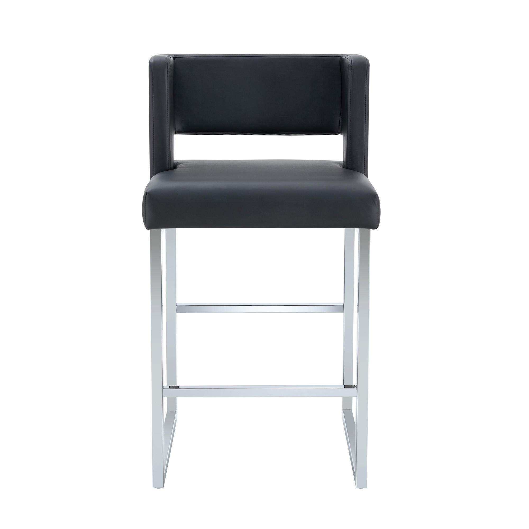 BARHOCKER 2er-Set Schwarz & Silber mit PU-Leder im quadratischen Design - Schwarz, Metall (48/91.4/53.3cm) - PANGIVO
