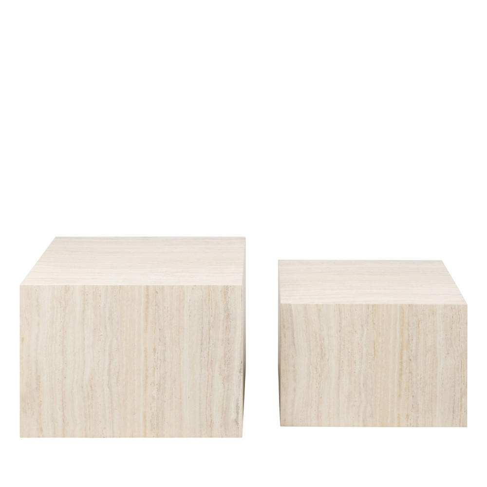 COUCHTISCH - Set aus 2 quadratischen Beistelltischen im Travertin-Effekt - Beige - Beige, Papier (58/58/40cm) - Drawer