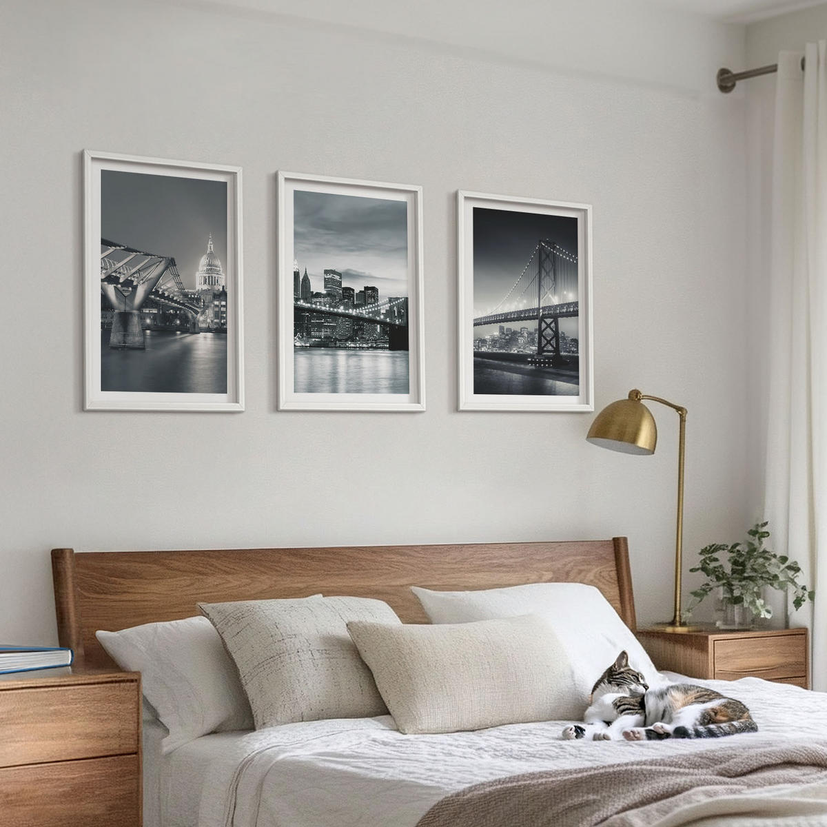 BILDER SET 3er Set - 40x60 cm Weißer Rahmen - Brücken, Stadtarchitektur, Grau - Weiß, Kunststoff (40/60cm) - TULUP