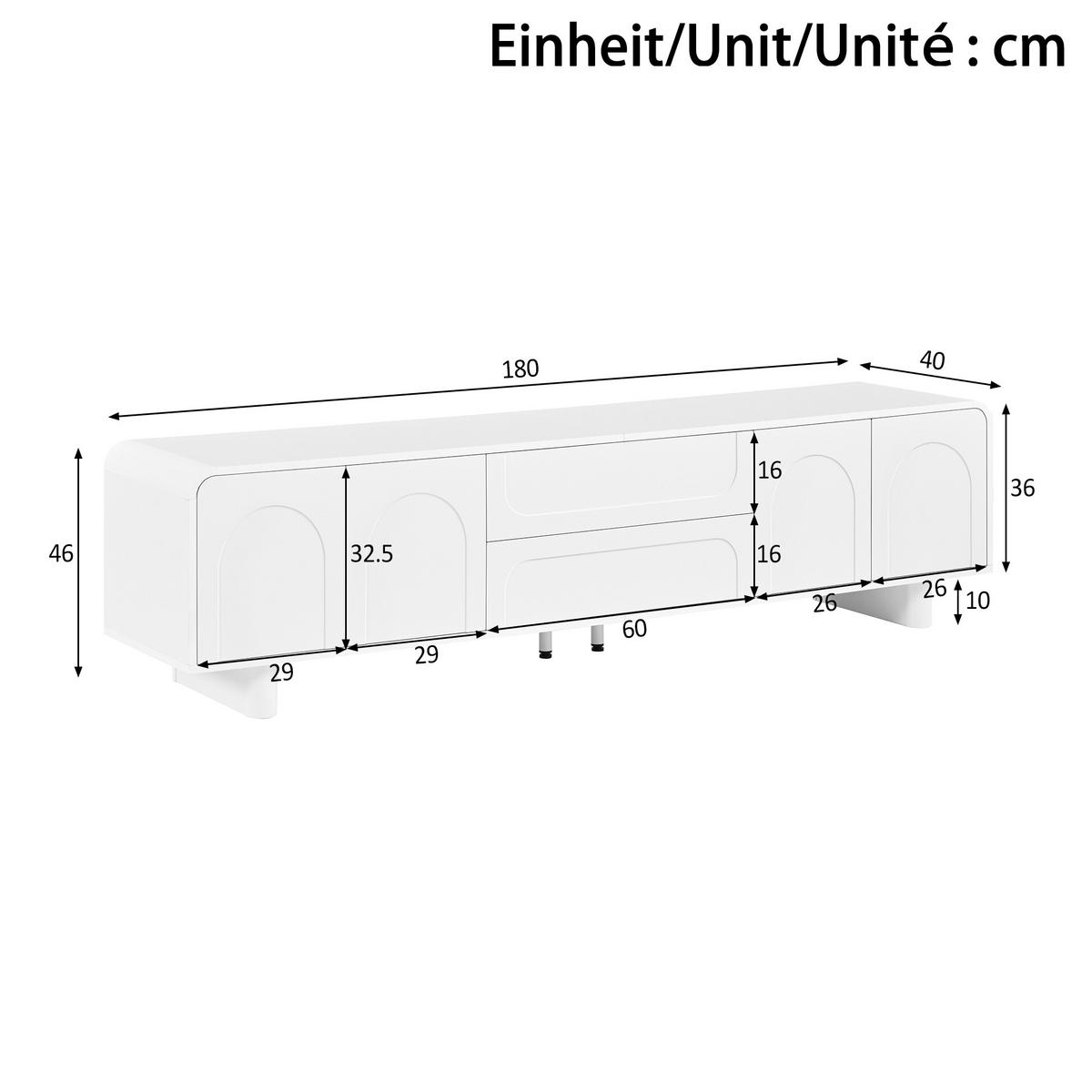 TV-SCHRANK 180/40/46 cm Weiß mit 4 Türen und 2 Schubladen - Weiß, Holzwerkstoff (180/46/40cm) - Oxeza