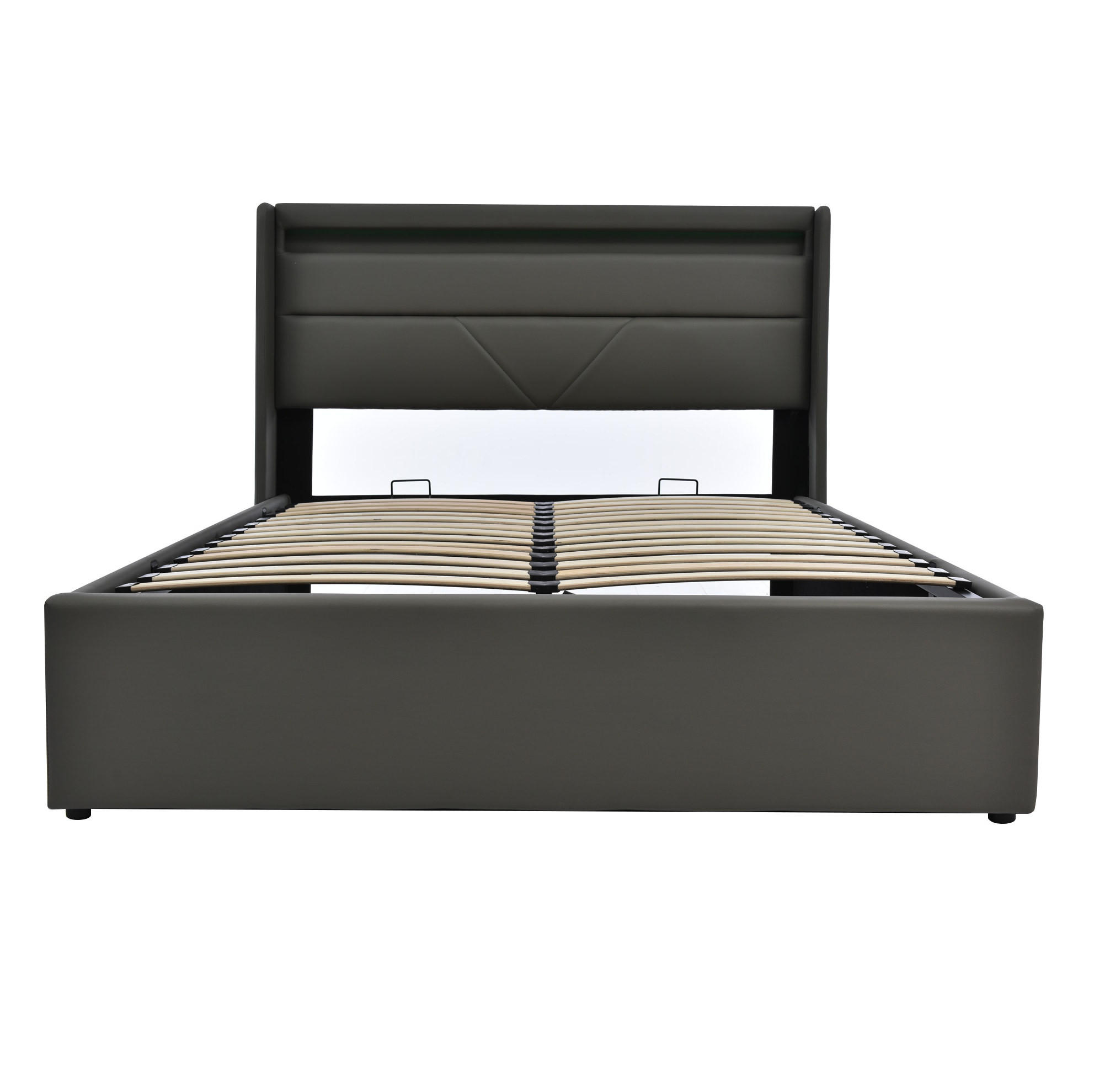 POLSTERBETT mit Bettkasten 140/200 cm mit LED-Beleuchtung und gepolstertem Kopfteil - Grau, Kunststoff (140/200cm) - BEAOK
