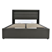 POLSTERBETT mit Bettkasten 140/200 cm mit LED-Beleuchtung und gepolstertem Kopfteil - Grau, Kunststoff (140/200cm) - BEAOK