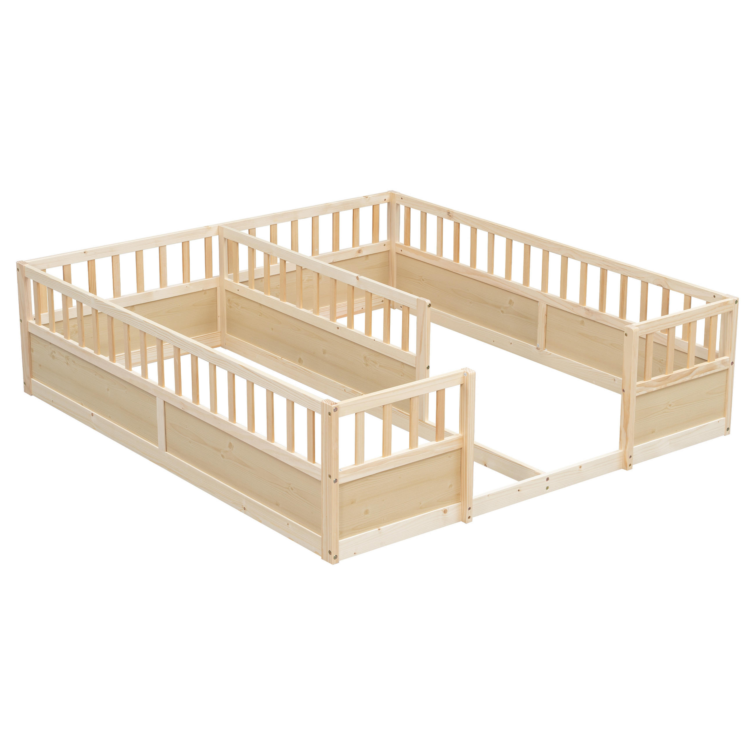 BODENBETT 2x 90/200 cm mit Schutzgeländern, DE-41875, in Natur - Naturfarben, Holz (90/200cm) - ComfortXL