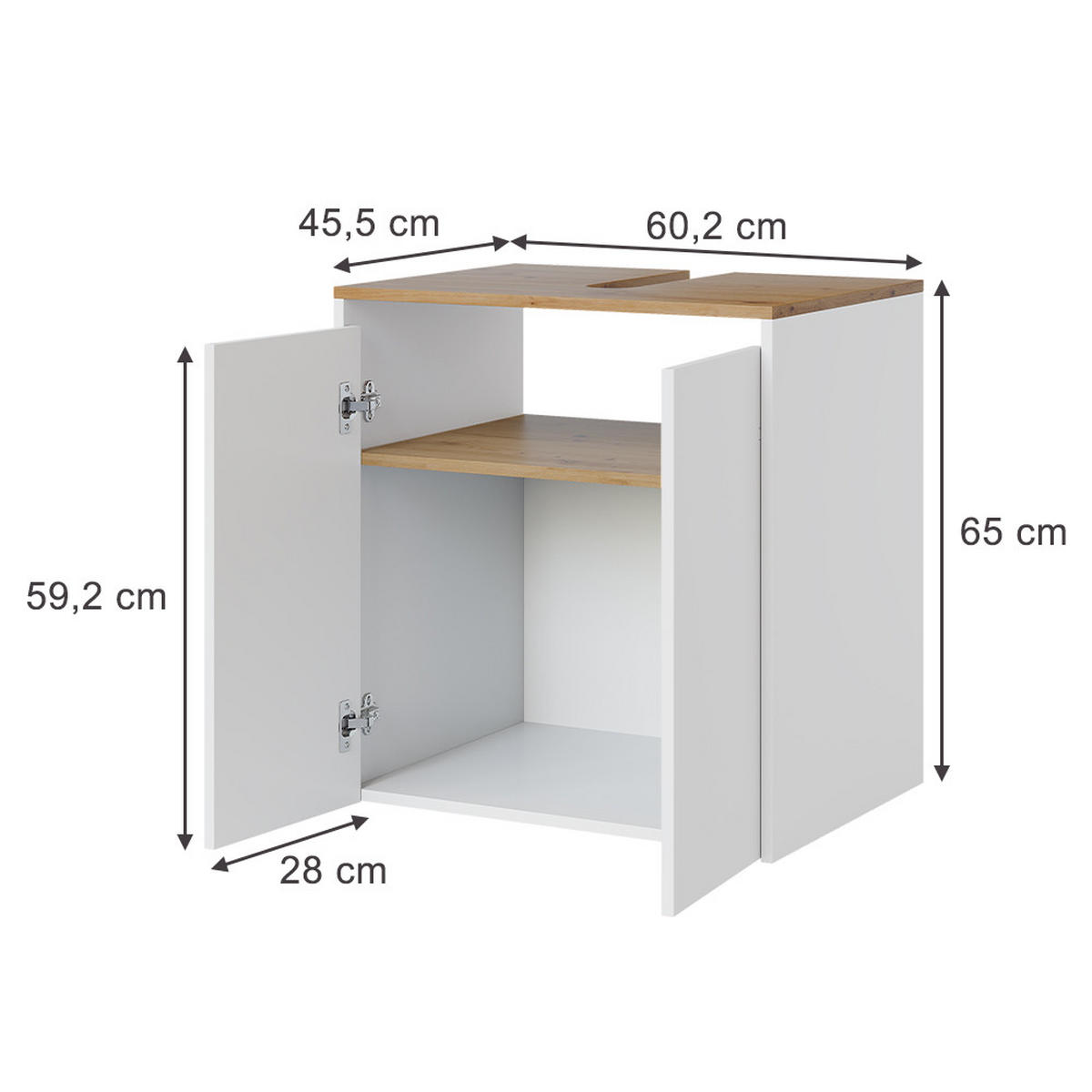 WASCHBECKENUNTERSCHRANK Viktor Weiß/Artisan 60.2 x 65 cm - Hellgrau/Weiß, Holzwerkstoff (60.2/65/45.5cm) - Vicco