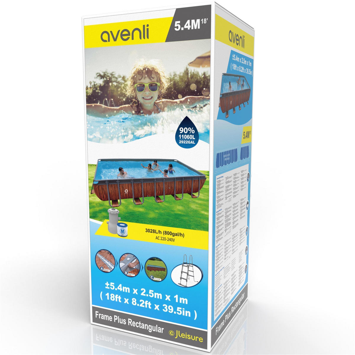 POOL Komplettset rechteckig 540 x 250 x 100 cm holzoptik mit Filterpumpe - Braun, Kunststoff/Metall (250/100/540cm) - Avenli