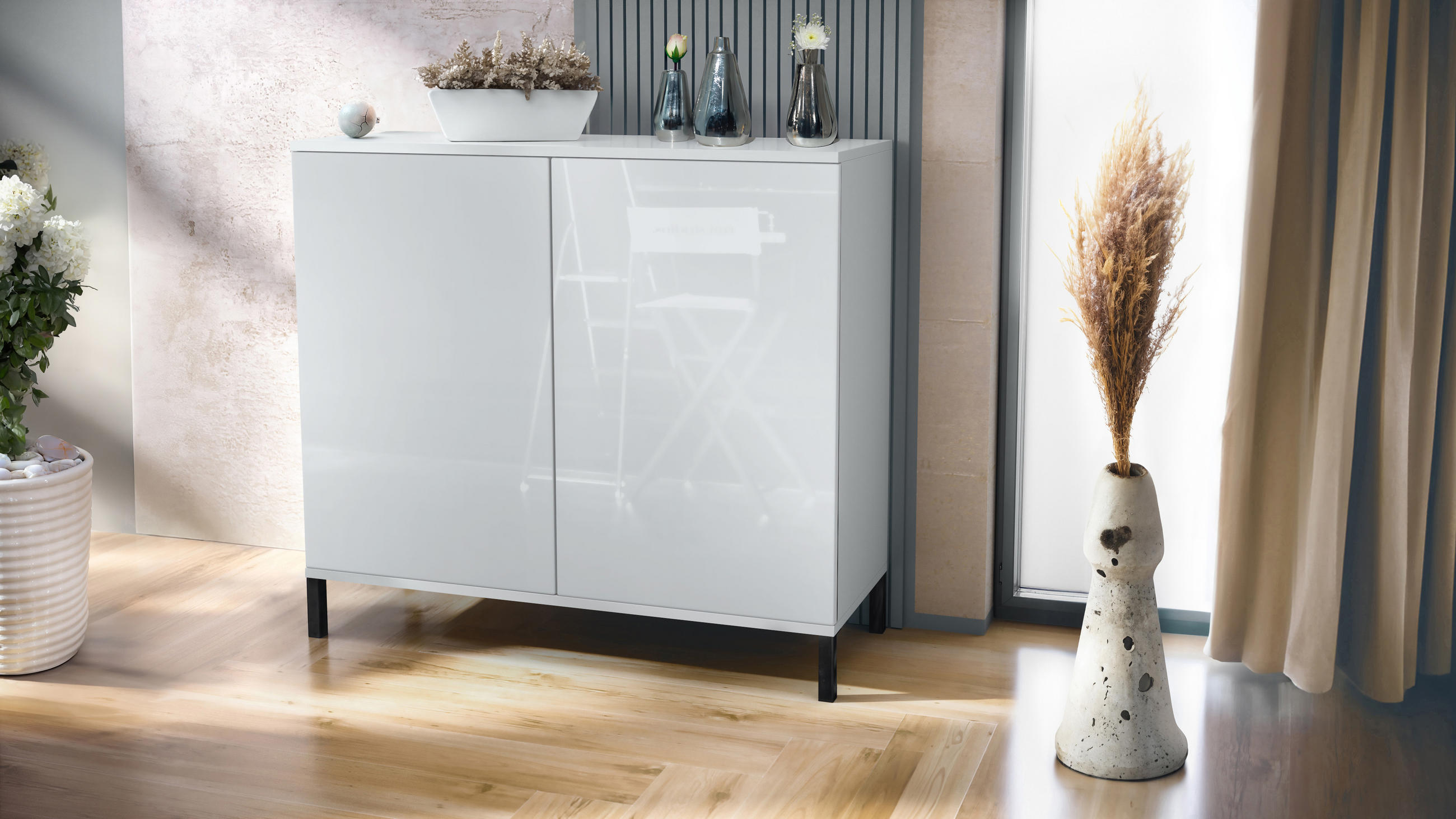 KOMMODE Skadu Weiß Hochglanz - Weiß Hochglanz, Holzwerkstoff (92.5/83.5/35cm) - Vladon