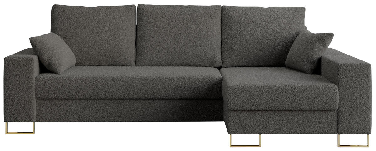 ECKSOFA Dorian Boucle Dunkelgrau - Dunkelgrau/Goldfarben, Textil/Metall (242/138cm) - MKS