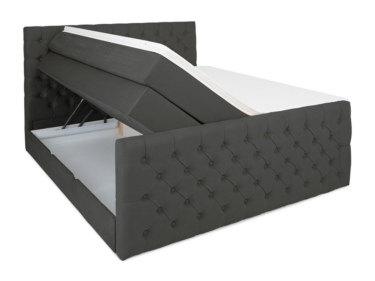 BOXSPRINGBETT Victoria Anthrazit 160 /200 cm H2/H3 Samt - Anthrazit, Textil (160/200cm) - wonello