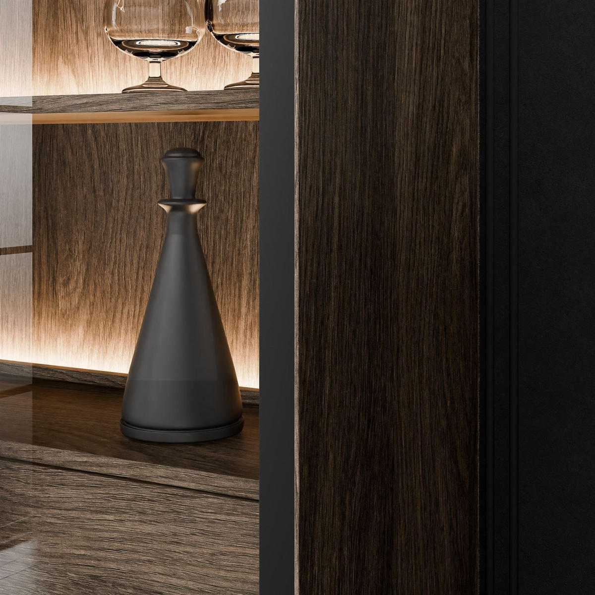 VITRINE LINEA LOFT mit LED-Beleuchtung Eiche + Schwarz - Eichefarben/Schwarz, Holzwerkstoff (82/195/39cm) - Lookway