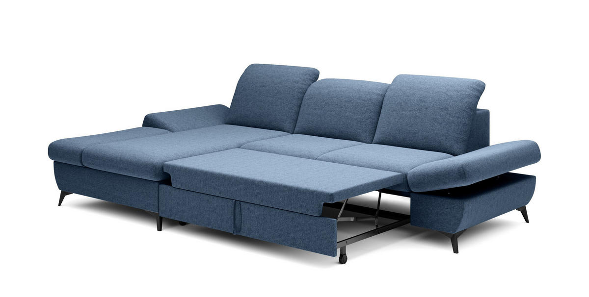 ECKSOFA FELICE L-S Blau Geflochtener Stoff mit Schlaffunktion - Blau, Holz (284/166cm) - MASSENO