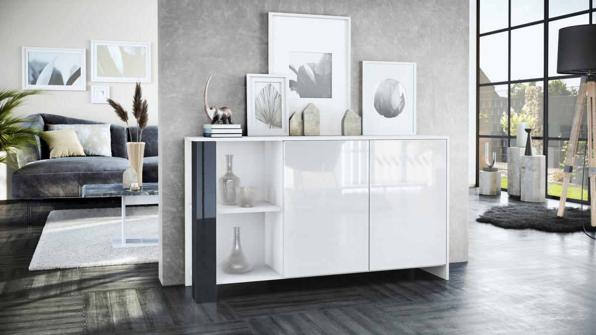 SIDEBOARD Canto Schwarz Hochglanz - Schwarz Hochglanz, Holzwerkstoff (143/81/36cm) - Vladon