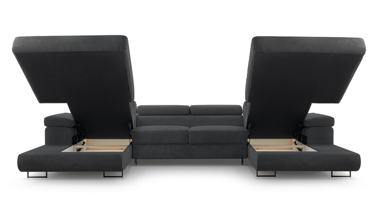 WOHNLANDSCHAFT Arborio Dunkelgrau 352/202/90 cm mit Schlaffunktion - Schwarz, Textil/Metall (352/90/202cm) - AX Living