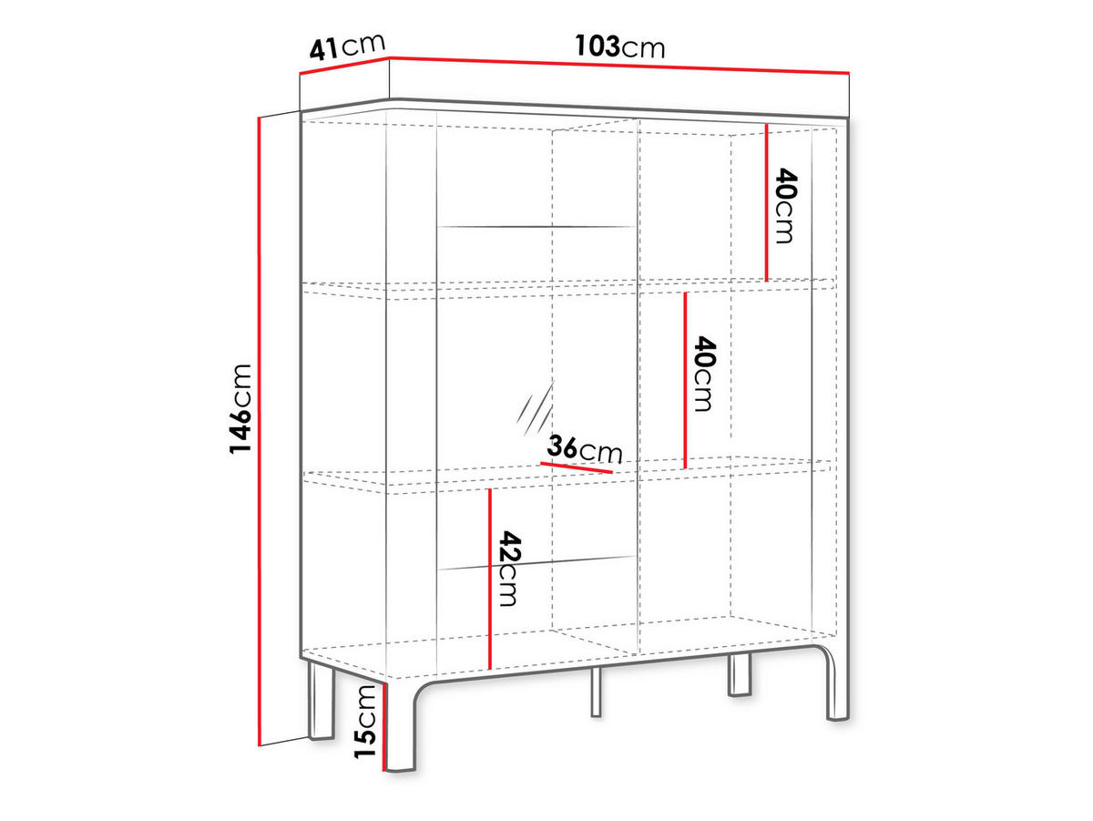 VITRINE Malumi MM03 2D mit weißer LED Beleuchtung - Eichefarben/Naturfarben, Holzwerkstoff/Metall (103/146/41cm) - MIRJAN24