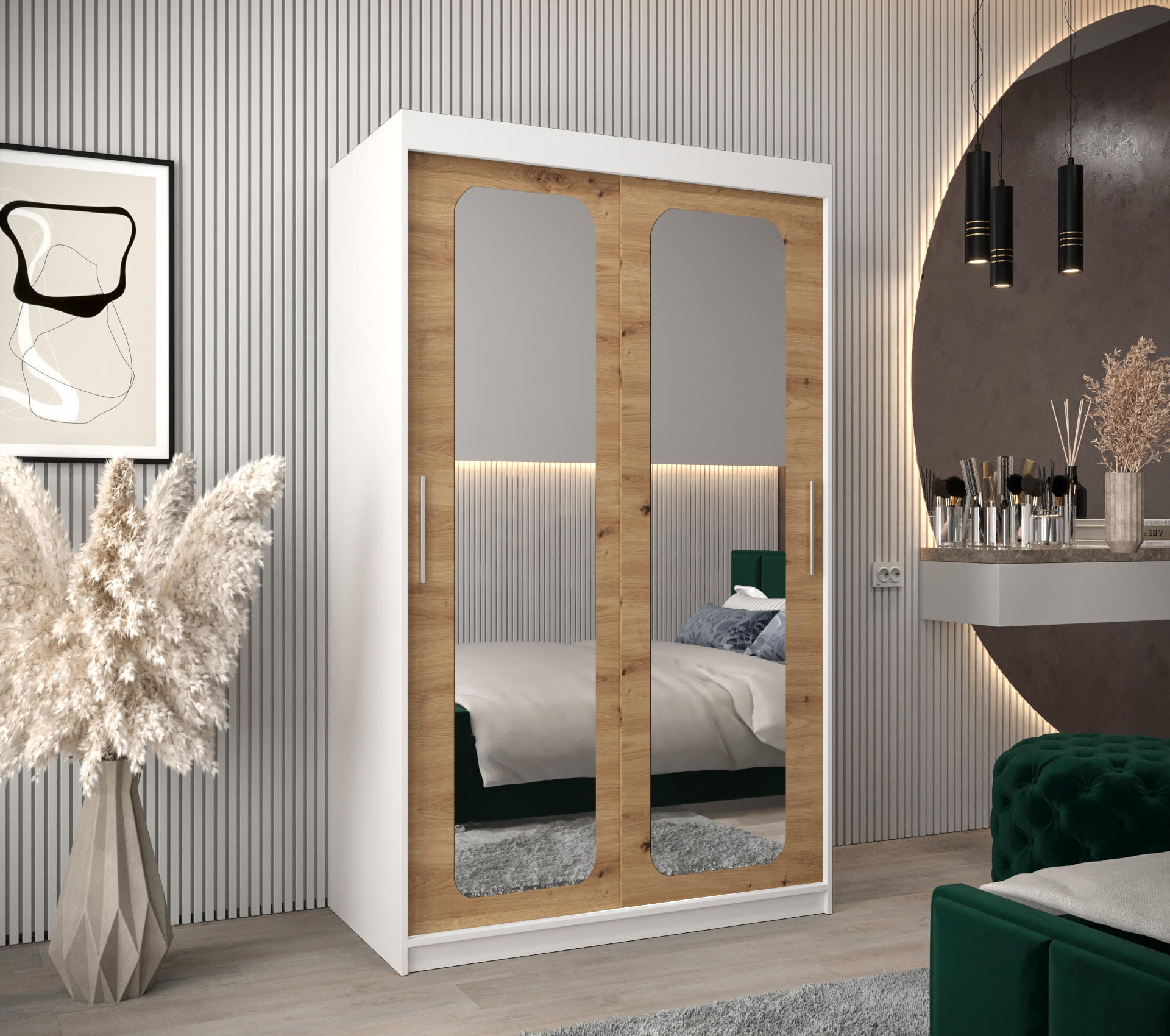 SCHWEBETÜRENSCHRANK 200/120/62 2-türig - Silberfarben/Eiche Artisan, Holz/Kunststoff (120/200/62cm) - Abiks Möbel