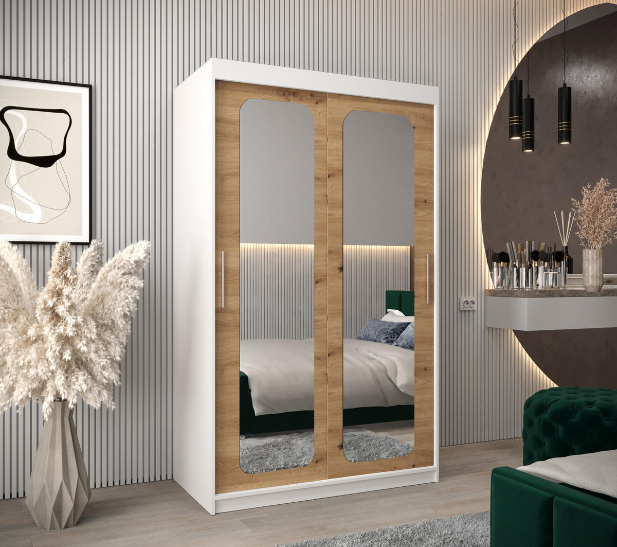 SCHWEBETÜRENSCHRANK 200/120/62 2-türig - Silberfarben/Eiche Artisan, Holz/Kunststoff (120/200/62cm) - Abiks Möbel