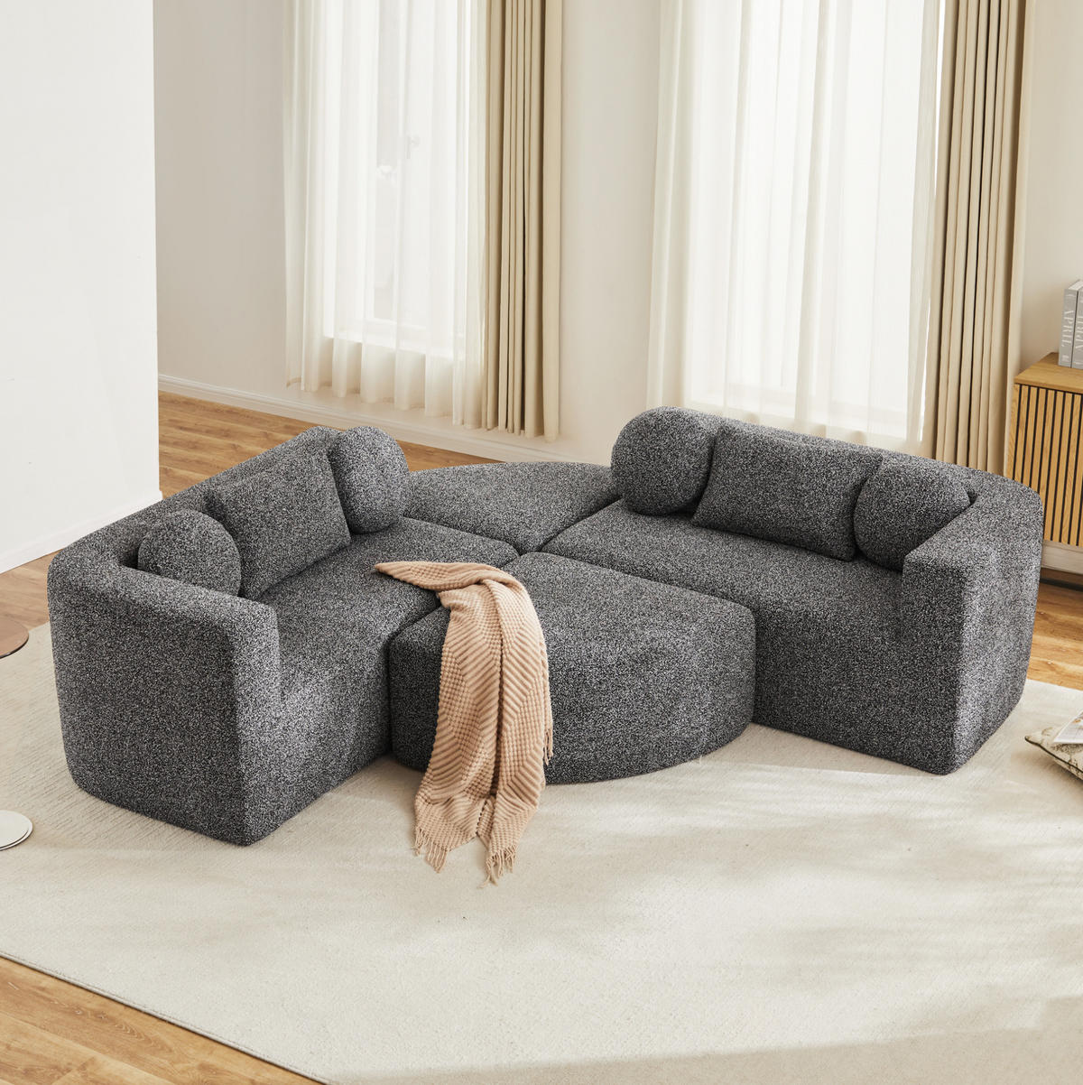 MODULÁRNÍ rozkládací pohovka z chenillu 292x68x165 cm černá bez montáže s variabilním uspořádáním - černá, textil (292/68/165cm) - Modfu