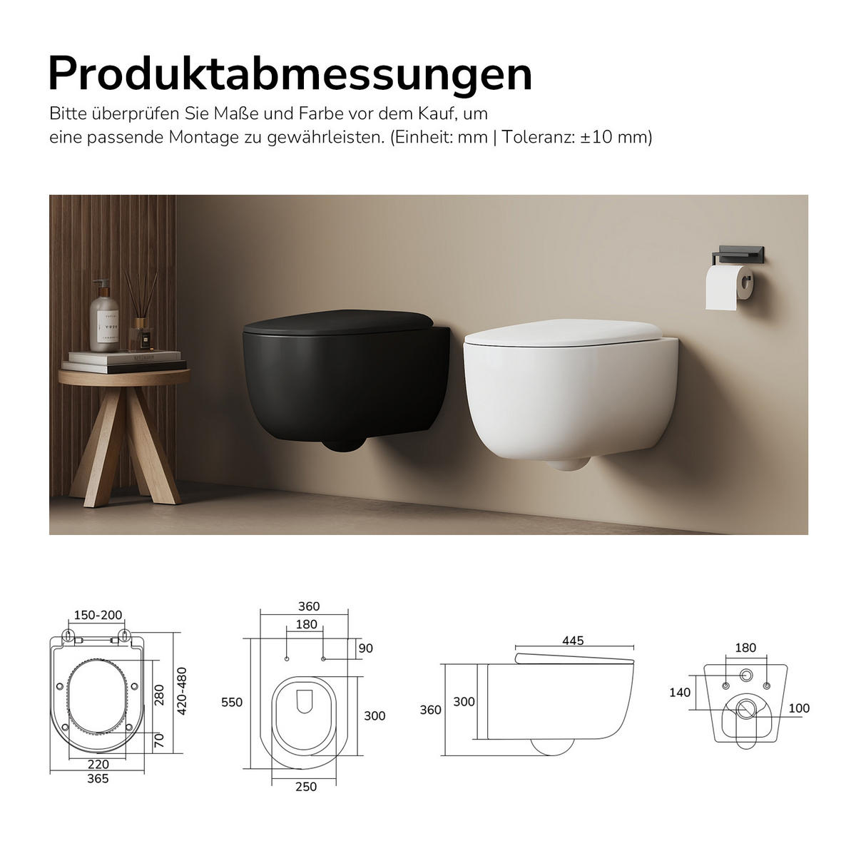 WAND-WC Spülrandlose CT03 55,5/36,5 cm Glänzend-Weiß - Weiß, Keramik (36.5/36/55.5cm) - EMKE