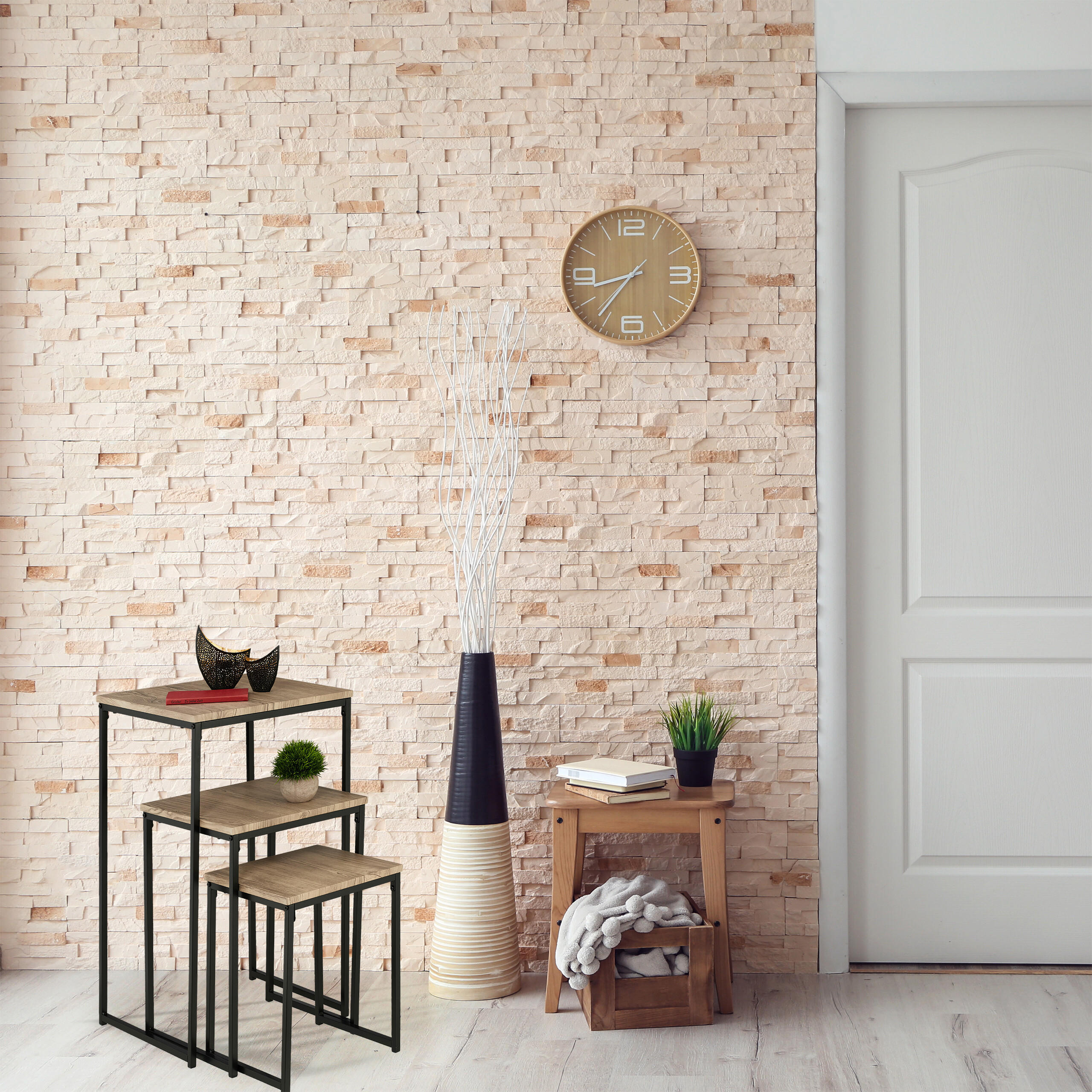 3XBEISTELLTISCH - Graubraun, Holzwerkstoff/Kunststoff (46/46/76cm) - Relaxdays