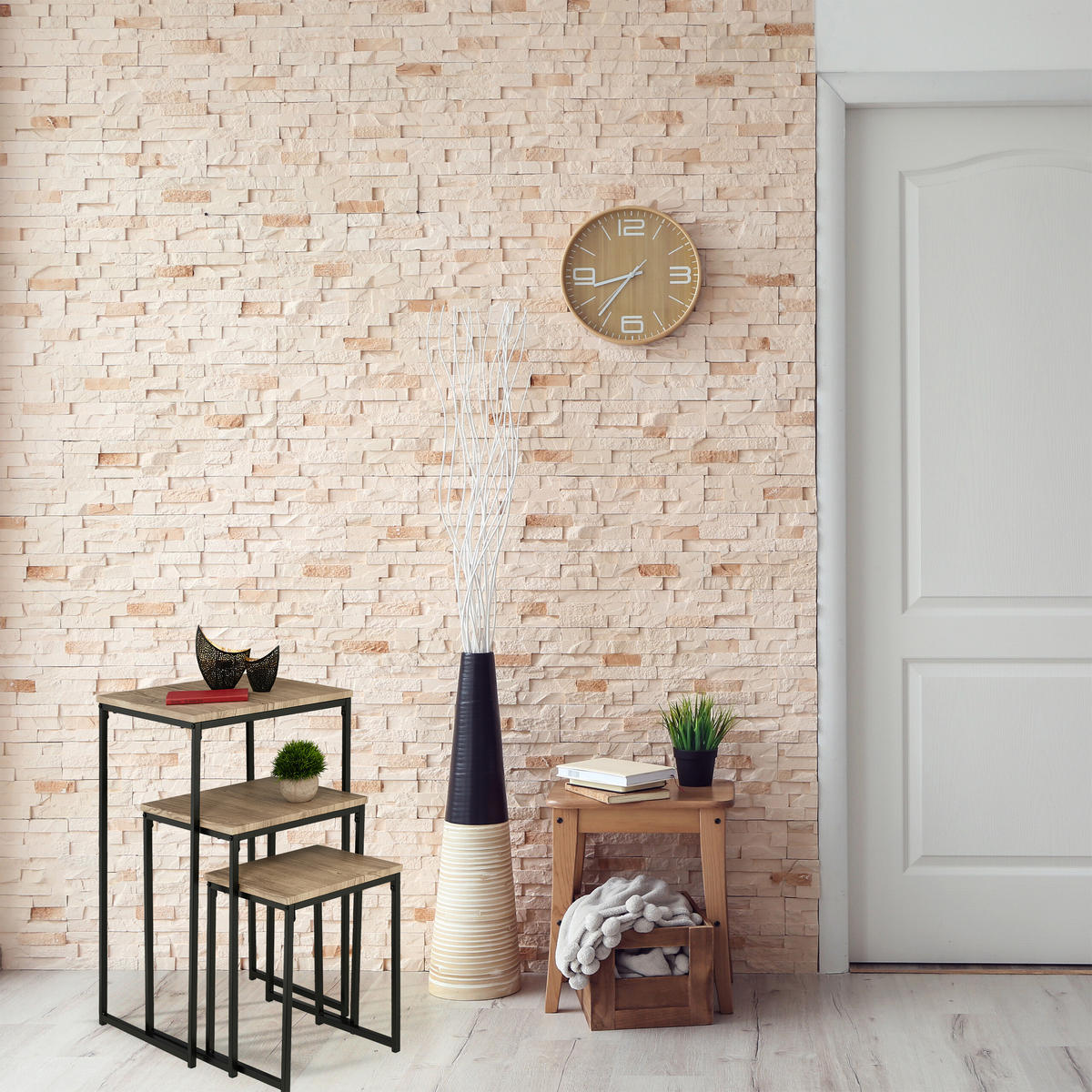 3XBEISTELLTISCH - Graubraun, Holzwerkstoff/Kunststoff (46/46/76cm) - Relaxdays