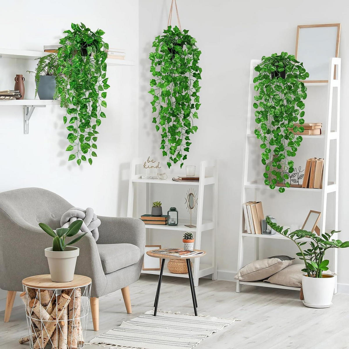 KUNSTPFLANZE hängend 90 cm 3er Set - Grün, Kunststoff (90cm)