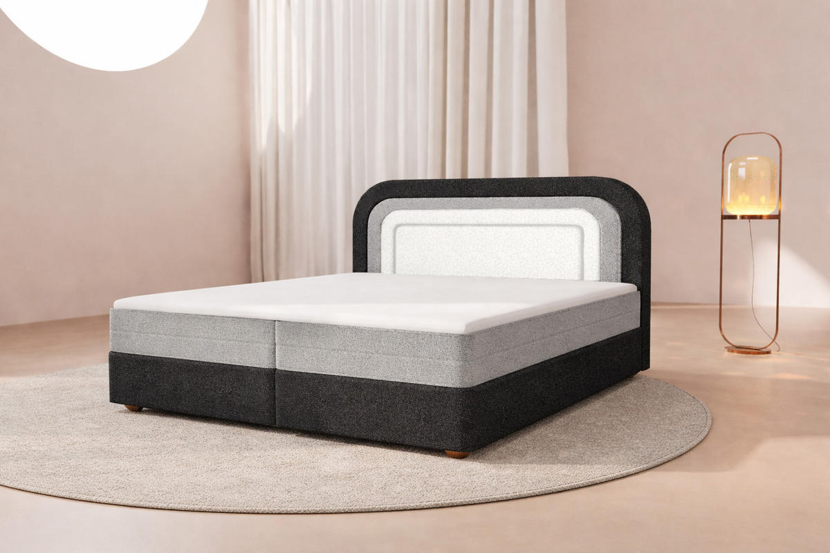 BOXBETT - Bett 10 NEST - Aragon - 180x200 cm - Stilvolles Kopfteil als eleganter Blickfang - Schwarz, Holz (180/200cm) - ROYAL24_MARKT