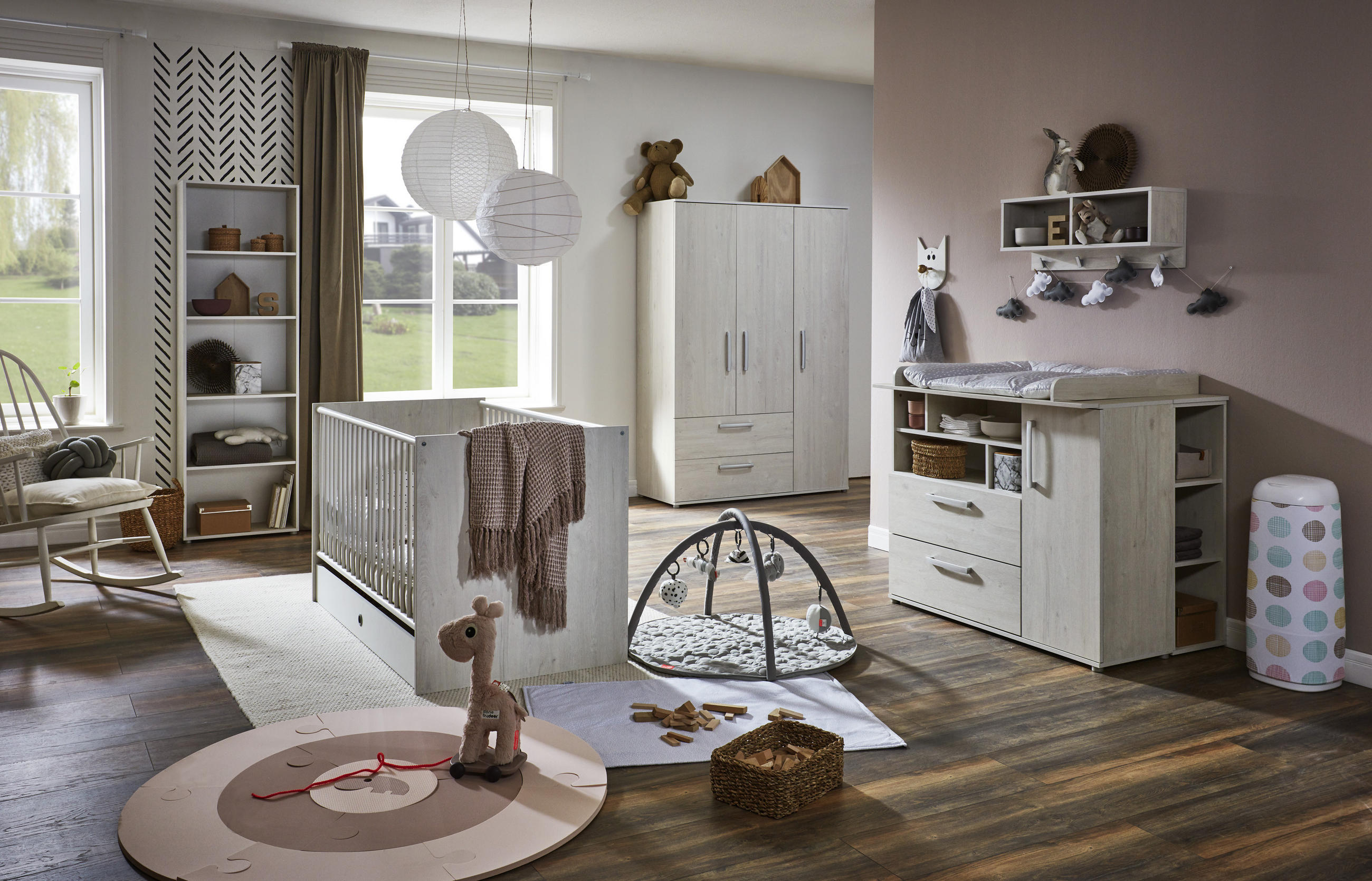 BABYZIMMER SET Emily 3-tlg. - Eichefarben/Silberfarben, Holzwerkstoff/Kunststoff (1/1/1cm) - arthur berndt