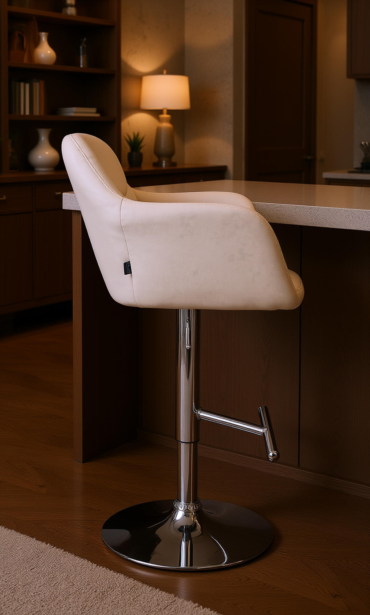 BARHOCKER Nardo Kunstleder chrom creme - Chromfarben/Creme, Kunststoff/Metall (57/118/59cm) - TPFLiving