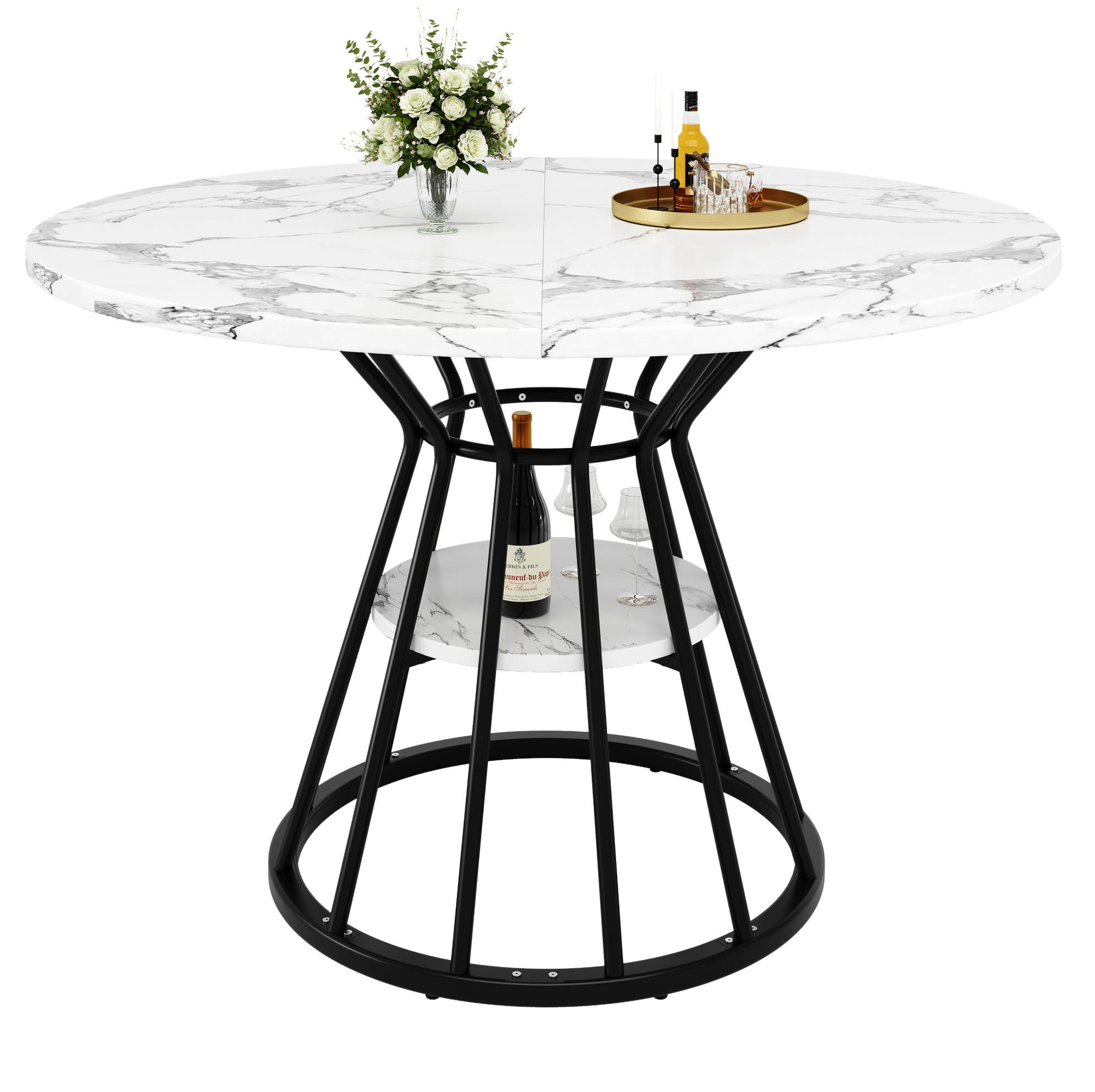 ESSTISCH 100/100/76 cm schwarz mit Ablage und verstellbaren Füßen aus MDF und Metall - Schwarz, Holzwerkstoff (100/100/76cm) - OKWISH