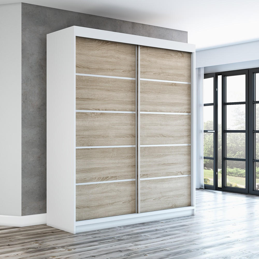 SCHWEBETÜRENSCHRANK 180 CM TREND Farbe: Weiß , sonoma , sonoma - Weiß/Braun, Holzwerkstoff (180/215/59.5cm) - A&J MöbelLand